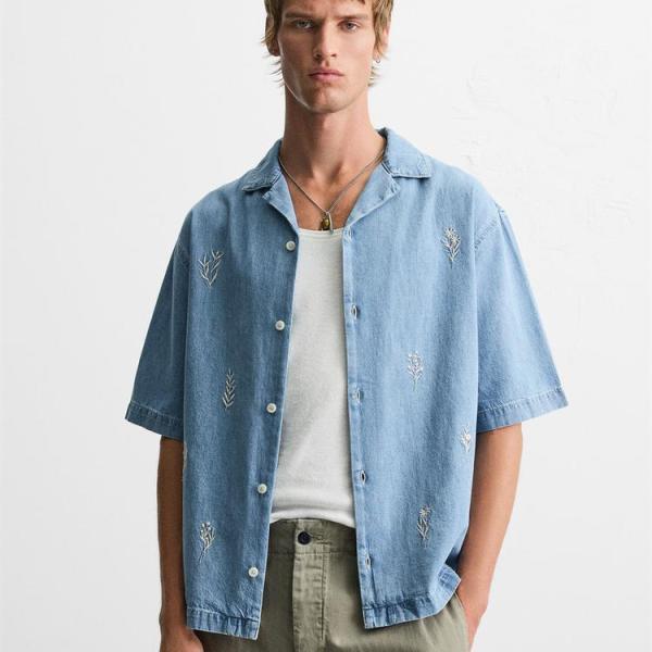 CONTRAST EMBROIDERY DENIM SHIRT