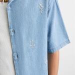 CONTRAST EMBROIDERY DENIM SHIRT