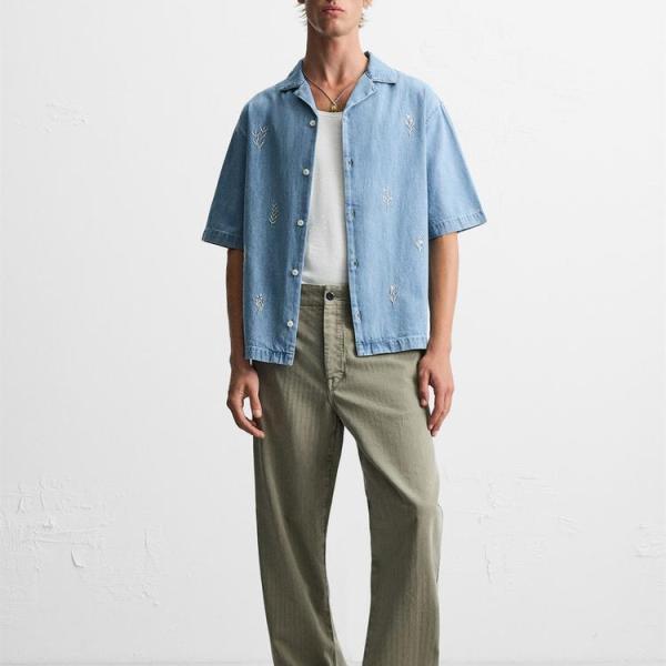 CONTRAST EMBROIDERY DENIM SHIRT