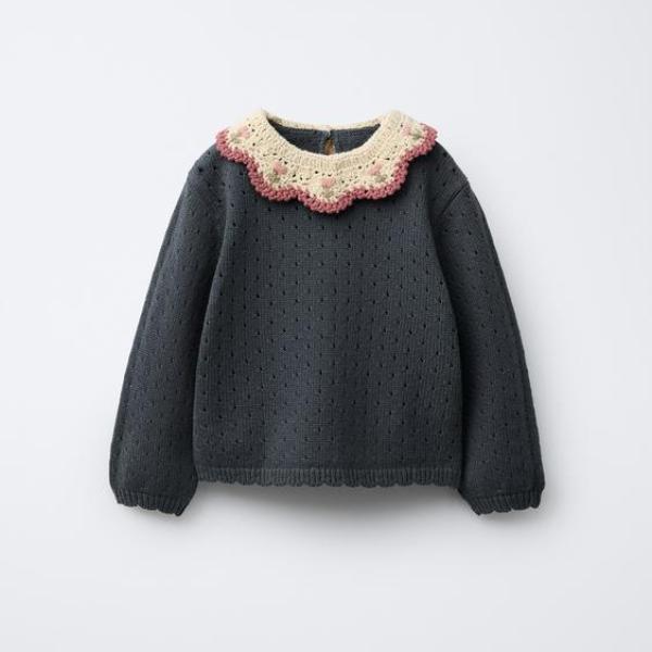 KNIT SWEATER WITH CROCHET COLLAR