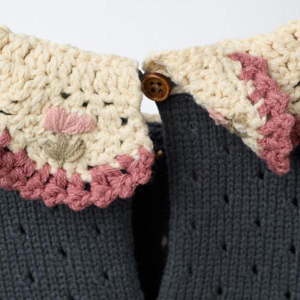 KNIT SWEATER WITH CROCHET COLLAR