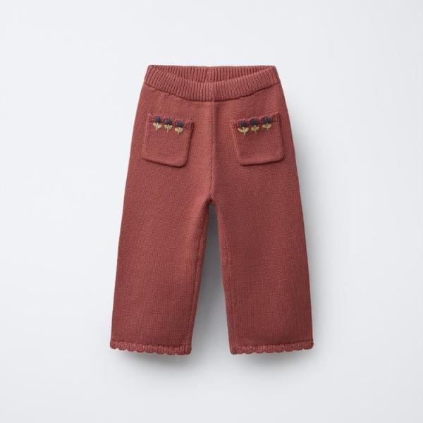 EMBROIDERED FLORAL KNIT TROUSERS