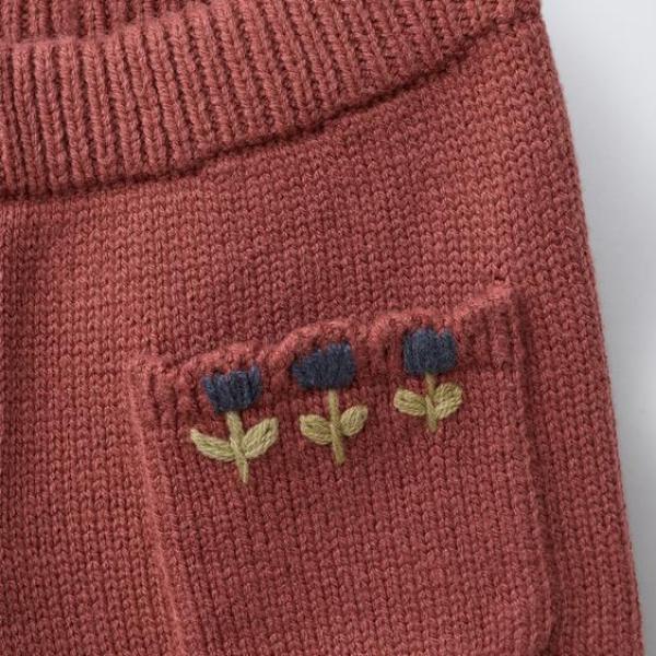 EMBROIDERED FLORAL KNIT TROUSERS