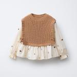 FLORAL EMBROIDERY SHIRT WITH KNITTED VEST