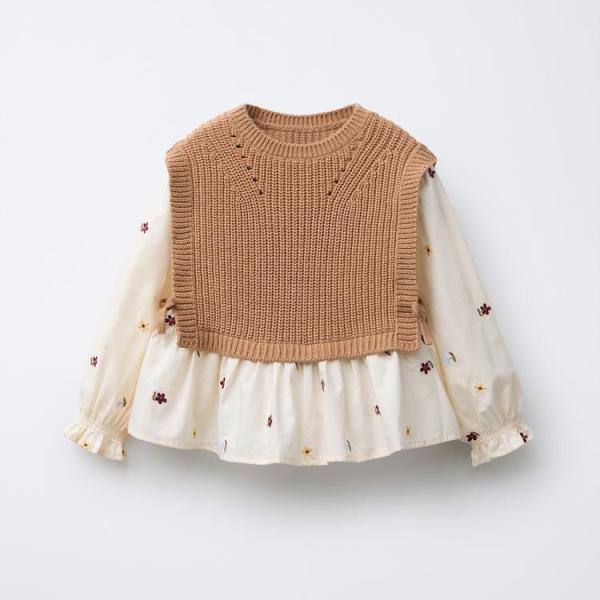 FLORAL EMBROIDERY SHIRT WITH KNITTED VEST