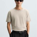 STRIPED KNITTED COTTON-LINEN T-SHIRT