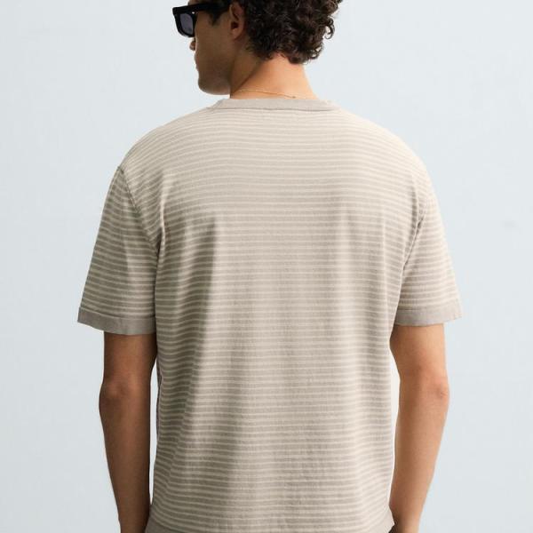 STRIPED KNITTED COTTON-LINEN T-SHIRT