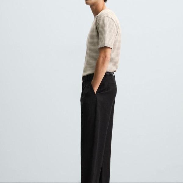 STRIPED KNITTED COTTON-LINEN T-SHIRT