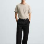 STRIPED KNITTED COTTON-LINEN T-SHIRT