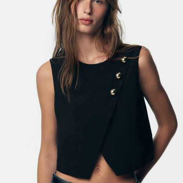 GOLD BUTTON CROSSOVER TOP