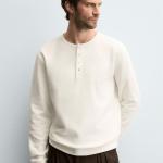 RIBBED BUTTON-NECK T-SHIRT