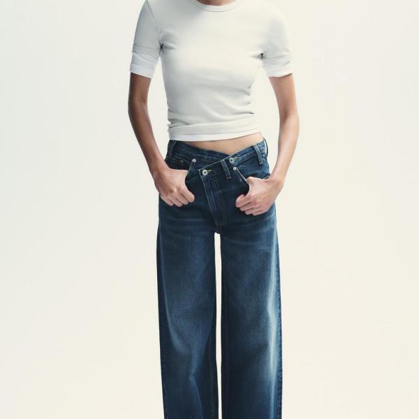 TRF WIDE-LEG HIGH-WAIST JEANS WITH CROSSOVER WAIST