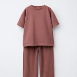 PLAIN T-SHIRT AND WIDE-LEG TROUSERS SET