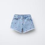 HIGH-WAIST DENIM BERMUDA SHORTS WITH EMBROIDERED HEARTS