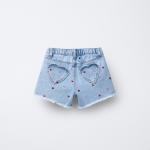 HIGH-WAIST DENIM BERMUDA SHORTS WITH EMBROIDERED HEARTS