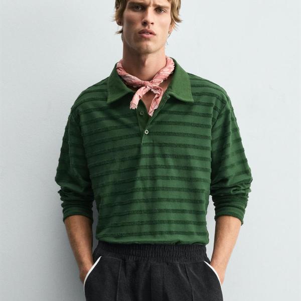 STRIPED JACQUARD TOWELLING POLO SHIRT
