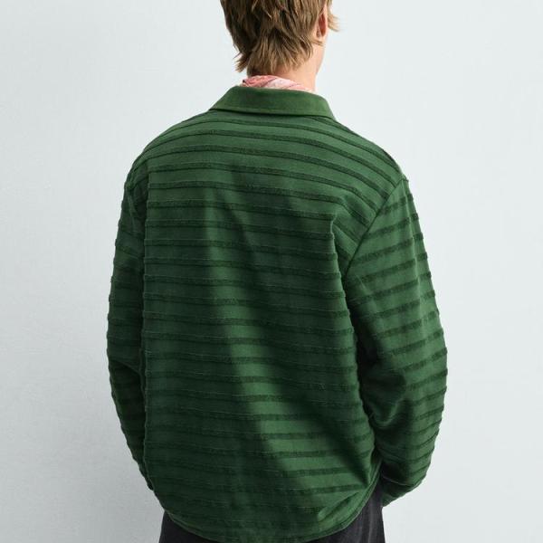 STRIPED JACQUARD TOWELLING POLO SHIRT