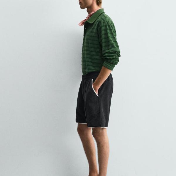 STRIPED JACQUARD TOWELLING POLO SHIRT