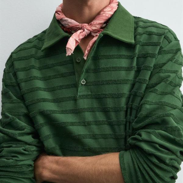 STRIPED JACQUARD TOWELLING POLO SHIRT
