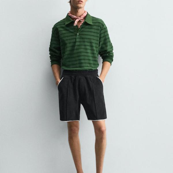 STRIPED JACQUARD TOWELLING POLO SHIRT