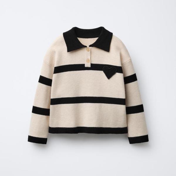 STRIPED KNITTED POLO SHIRT WITH HEART