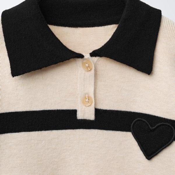 STRIPED KNITTED POLO SHIRT WITH HEART