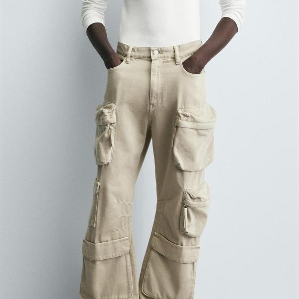 DENIM CARGO TROUSERS WITH POCKETS