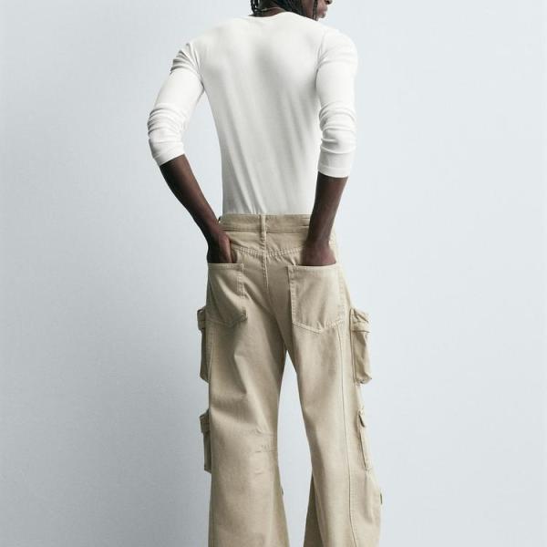 DENIM CARGO TROUSERS WITH POCKETS