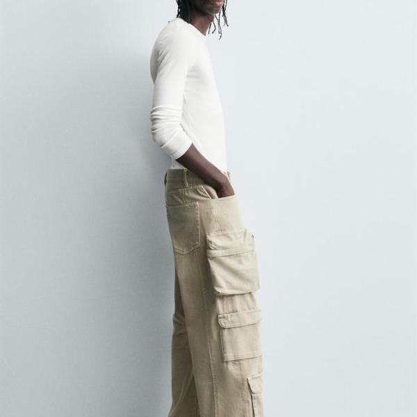 DENIM CARGO TROUSERS WITH POCKETS