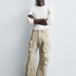 DENIM CARGO TROUSERS WITH POCKETS