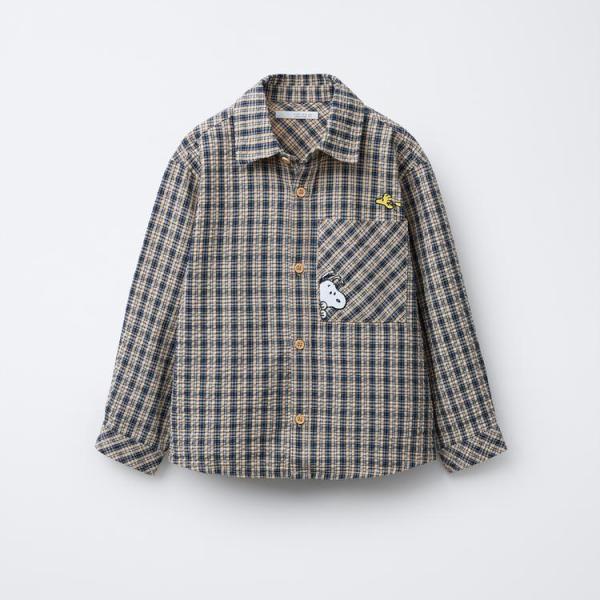 SNOOPY PEANUTS CHECKED TEXTURE SHIRT