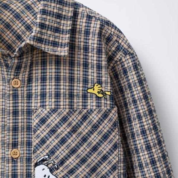 SNOOPY PEANUTS CHECKED TEXTURE SHIRT