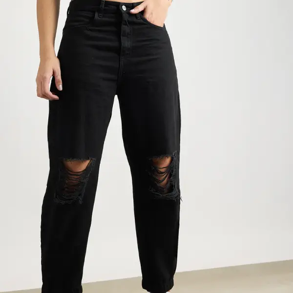 all black distress women's slouchy jeans