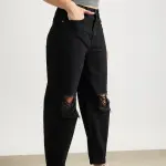 all black distress women's slouchy jeans