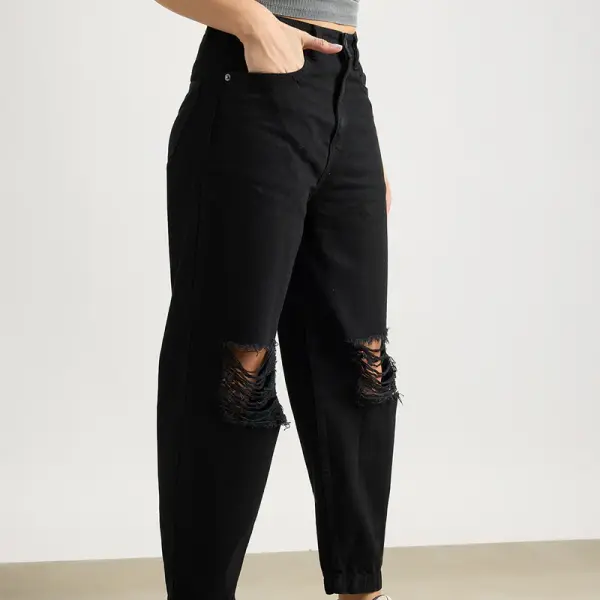 all black distress women's slouchy jeans