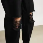 all black distress women's slouchy jeans