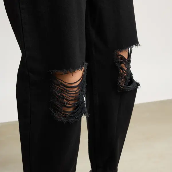 all black distress women's slouchy jeans
