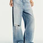 TRF RIPPED MID-WAIST BAGGY JEANS
