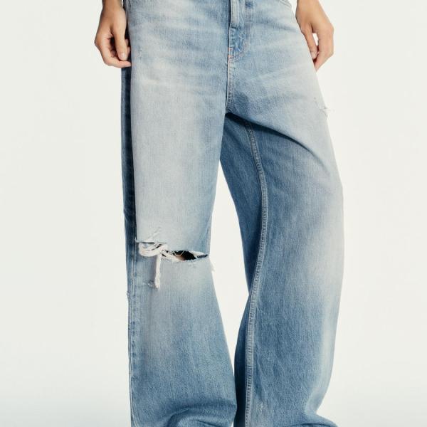 TRF RIPPED MID-WAIST BAGGY JEANS