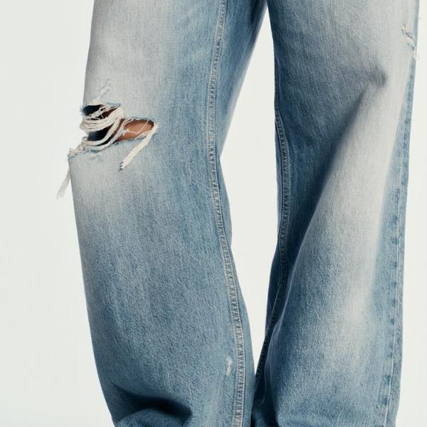 TRF RIPPED MID-WAIST BAGGY JEANS