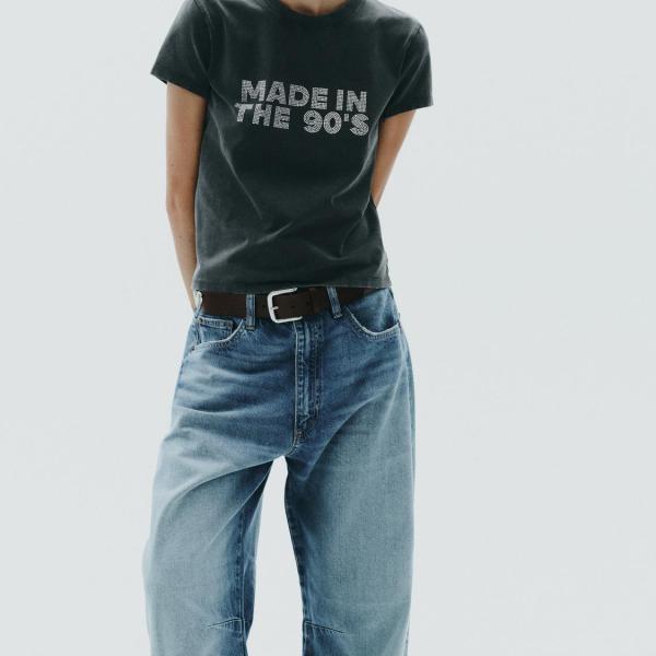WASHED-EFFECT RHINESTONE T-SHIRT