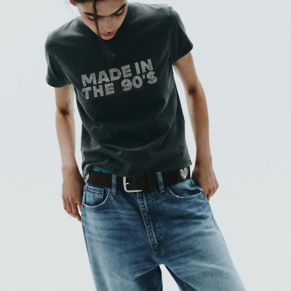 WASHED-EFFECT RHINESTONE T-SHIRT
