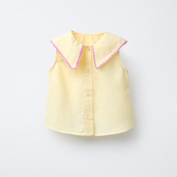 GINGHAM AND WAVY TRIM SHIRT