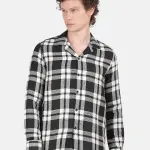Men's Smart Slim Fit Tartan Checked Spread Collar Casual Shirt