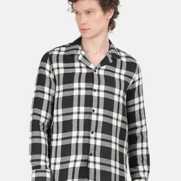 Men's Smart Slim Fit Tartan Checked Spread Collar Casual Shirt