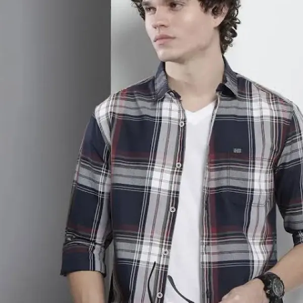 Men's Checkered Casual Blue Shirt