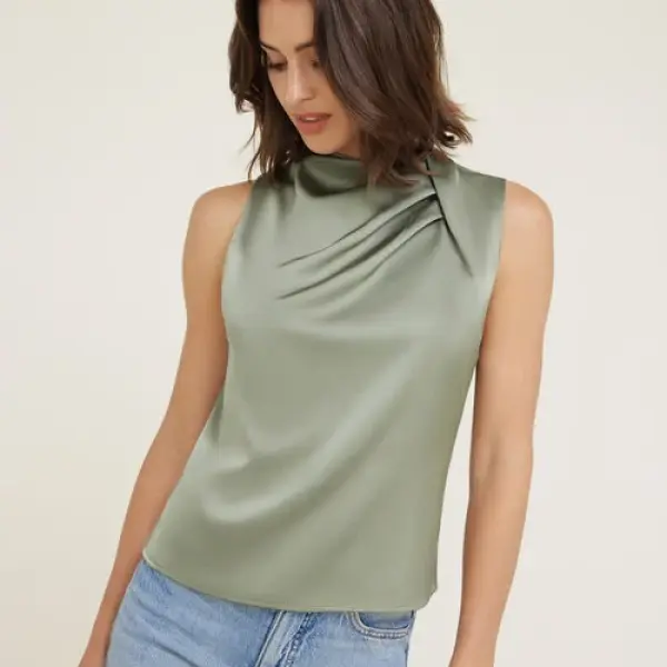Mock Neck Satin Blouse