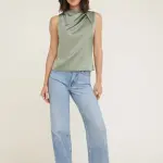 Mock Neck Satin Blouse