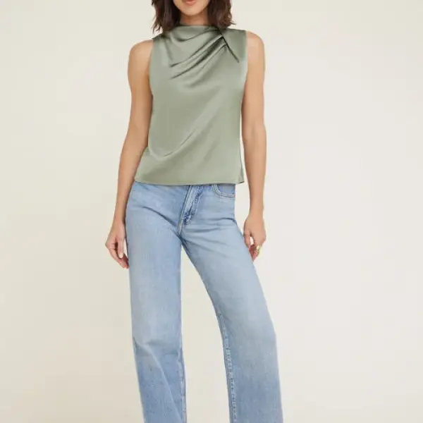 Mock Neck Satin Blouse