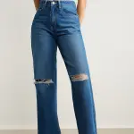 clean blue distress women's wide jeans